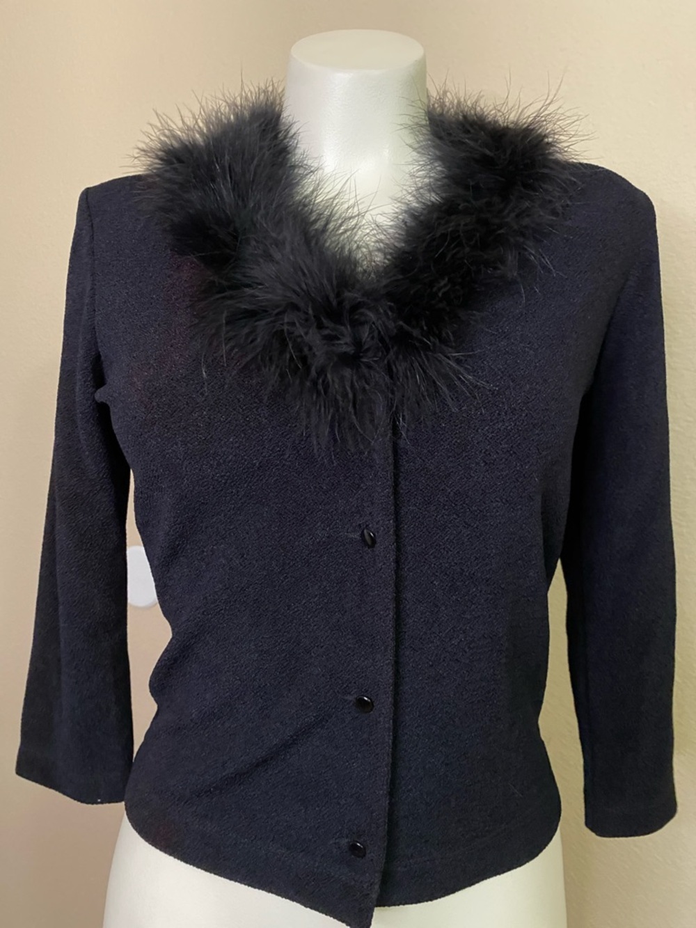 Mixit Black Feather-Trim textured button front lightweight Cardigan M 🖤